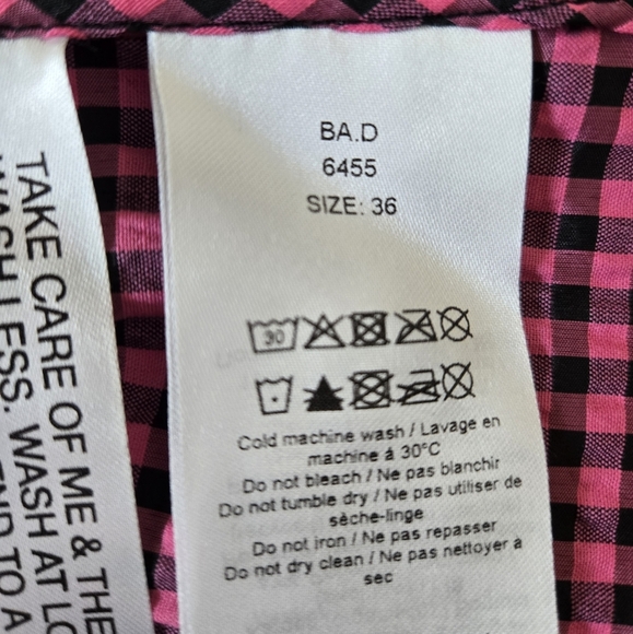 GANNI Carmine Rose Seersucker Check Gingham V Neck Gathered Midi Dress Small /36 - Picture 15 of 16